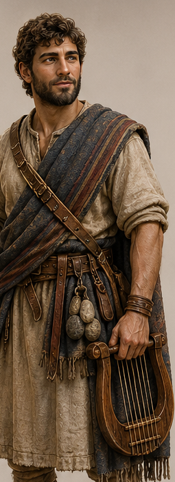 King David portrait shaped by the shepherd, slinger, psalmist, and covenant king themes