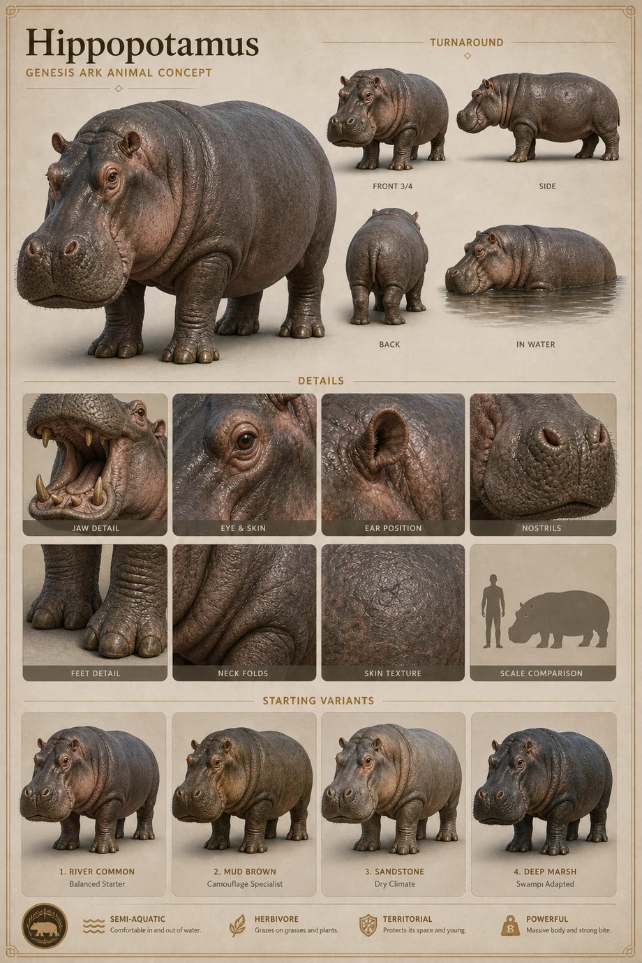 Sanctum Hippopotamus public animal concept sheet