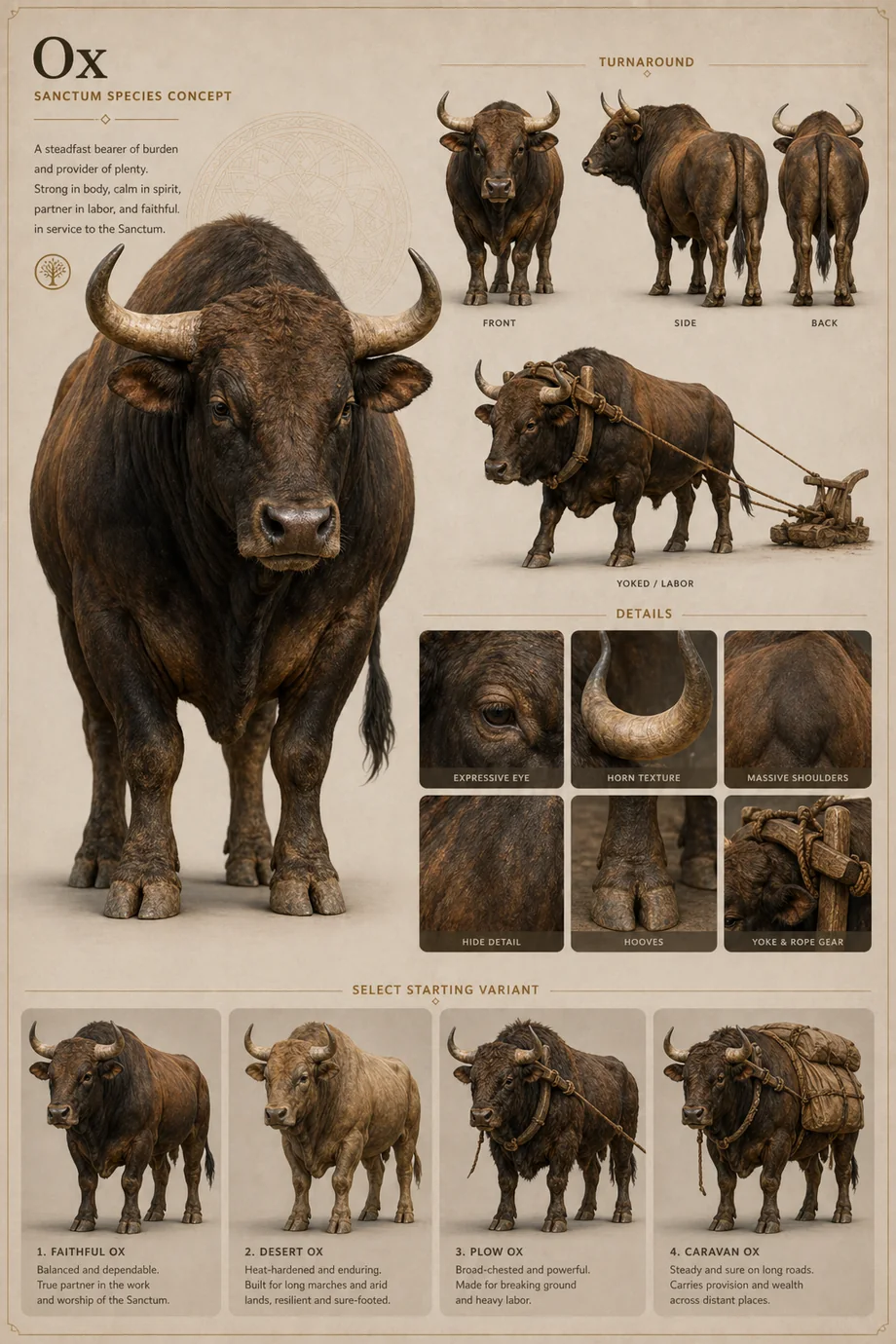 Sanctum Ox public animal concept sheet