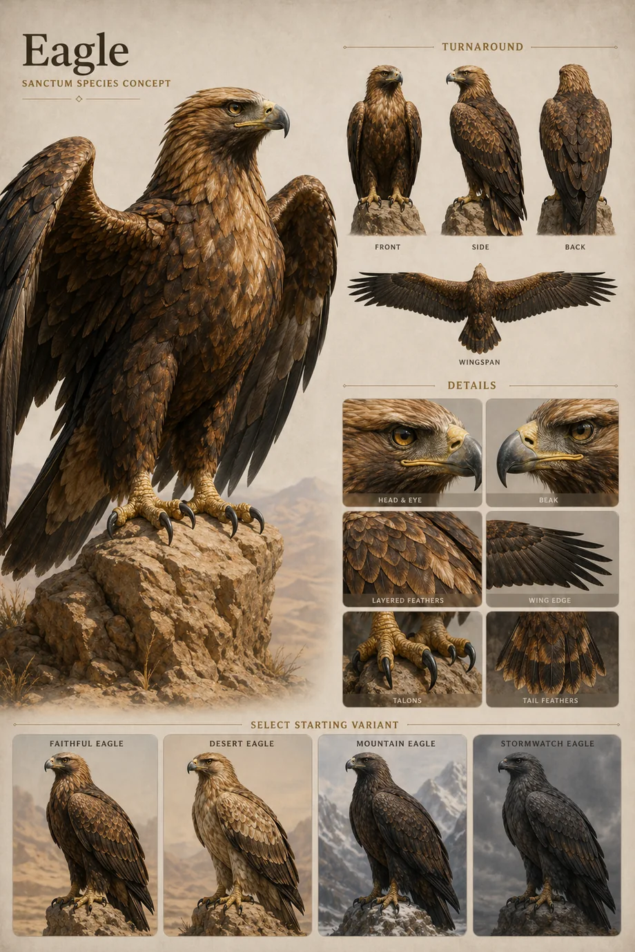 First-pass accepted Sanctum Eagle creature concept sheet