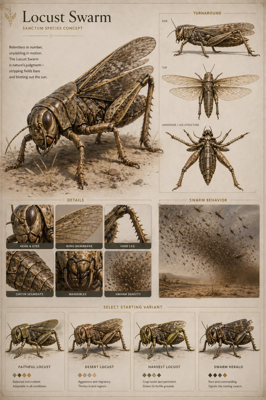 First-pass accepted Sanctum Locust Swarm enemy concept sheet