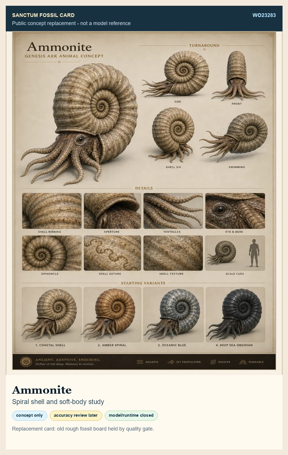Sanctum Ammonite public fossil replacement concept card