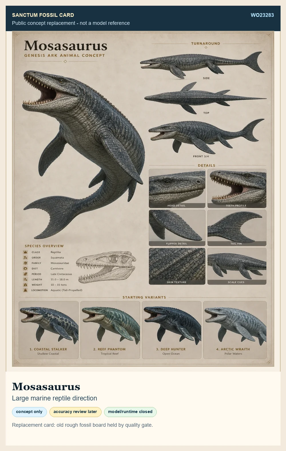 Sanctum Mosasaurus public fossil replacement concept card