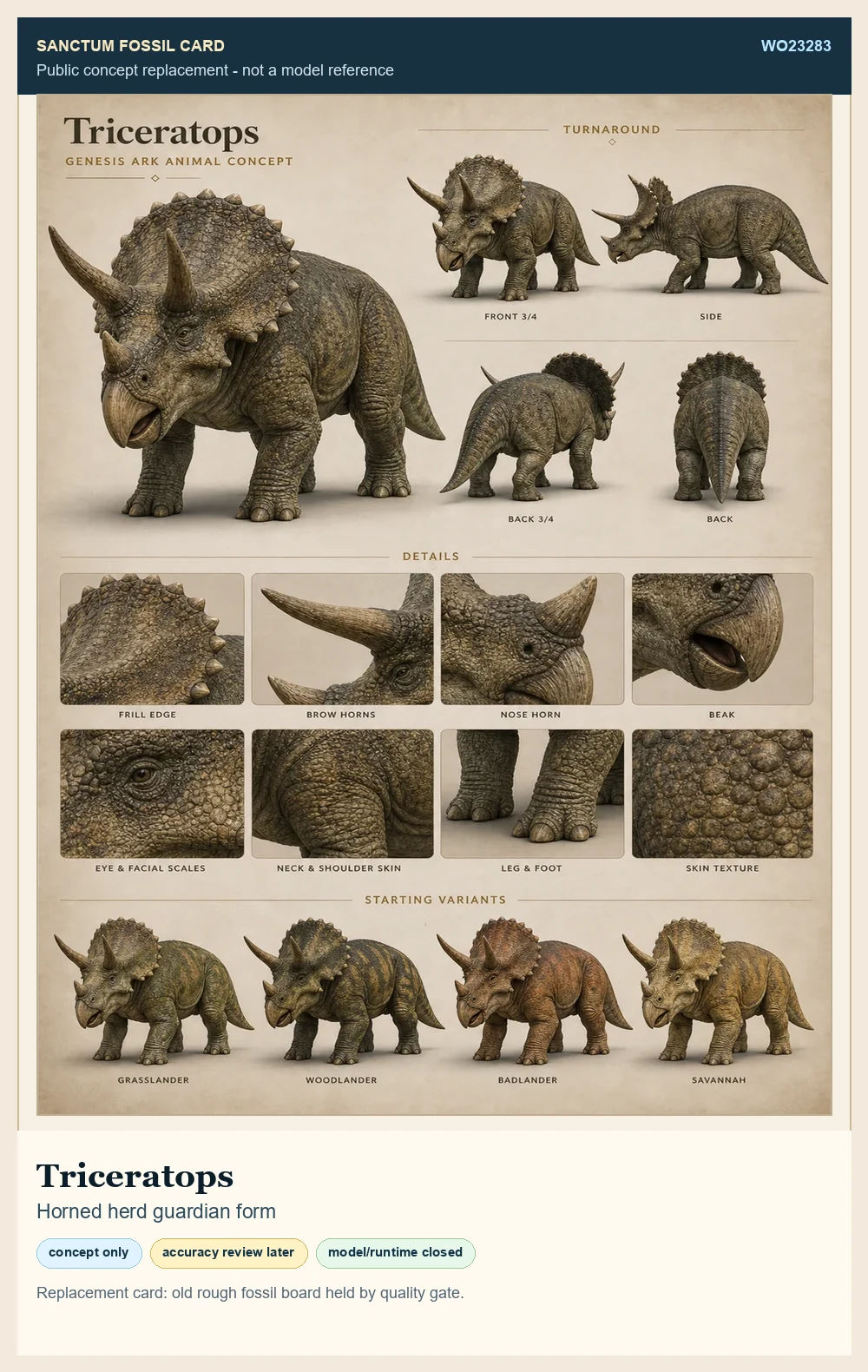 Sanctum Triceratops public fossil replacement concept card