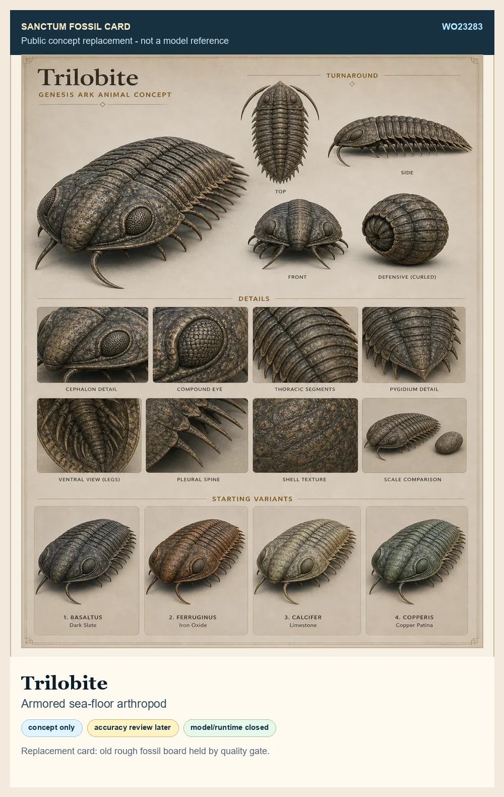 Sanctum Trilobite public fossil replacement concept card