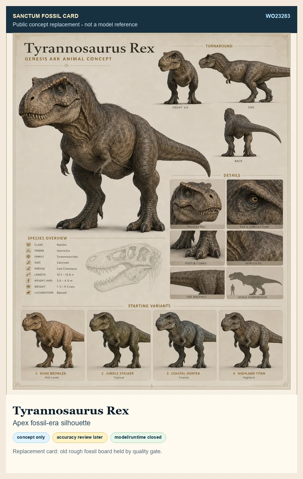 Sanctum Tyrannosaurus Rex public fossil replacement concept card